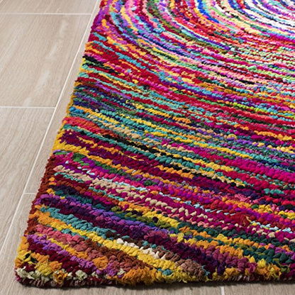 SAFAVIEH Nantucket Collection Area Rug - 6' Square, Multi, Handmade Boho Abstract Circle Cotton, Ideal for High Traffic Areas in Living Room, Bedroom (NAN315A) - size: 6' x 6' (Square)