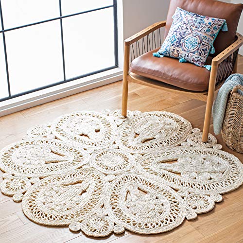 SAFAVIEH Area Rug 4' Round - Natural Fiber Collection - Ivory, Handmade Jute, Decorative Boho Floral Design (NF360B) - color: Ivory, size: 4' (Round)