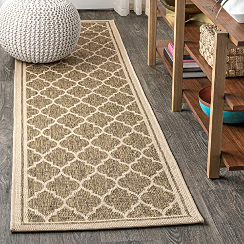 JONATHAN Y Moroccan Trellis Indoor Outdoor Runner Rug 2X10 Brown/Beige, Trebol Textured Weave for Backyard, Patio, Porch, Easy-Cleaning, High Traffic, Pet-Friendly, Non-Shedding (SMB109A-210) - color: Brown/Beige, size: 2'2" x 10' (Runner)
