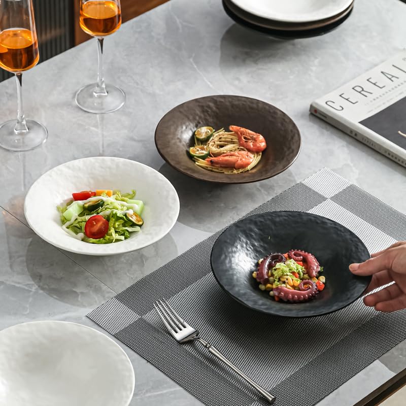8 Inch Elegant Porcelain Dinner Plates, Round Appetizer Plates, Perfect for Salad, Dessert, Pasta, Snacks,Fruit,Breakfast, Party, Dishwasher & Microwave Safe, Salad Plates Set of 4(Black) - color: Black