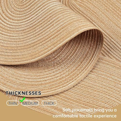 Beige Striped Oval Woven Placemats - Washable, Heat Resistant Cotton Blend Table Mats for Kitchen & Dining, Set of 6 - color: Light Khaki