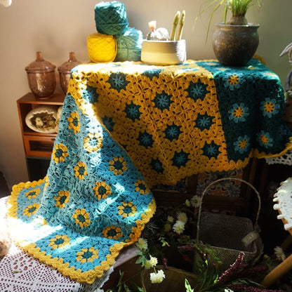 Handmade Granny Square Crochet Throw Blanket for Couch, 100% Acrylic Fiber, 50x19 Inch - Cozy Decorative Blanket for Couch, Sofa, Travel - All Seasons Suitable for Women, Men