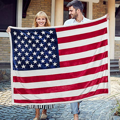 Pavilia Patriotic Blanket - American Flag Throw Blanket for Sofa Couch Bed, Soft Microfiber Sherpa Fleece Reversible, USA Military Veteran July 4th Gift - 50 x 60 Inches - color: American Flag, size: 50 x 60 Inches - Throw