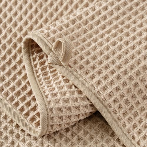 Microfiber Waffle Bath Towels, 4 Pieces, Soft, Absorbent, Fast Drying, Lint Free 430 GSM (Beige+Gray+Blue+White) - color: Beige+gray+blue+white