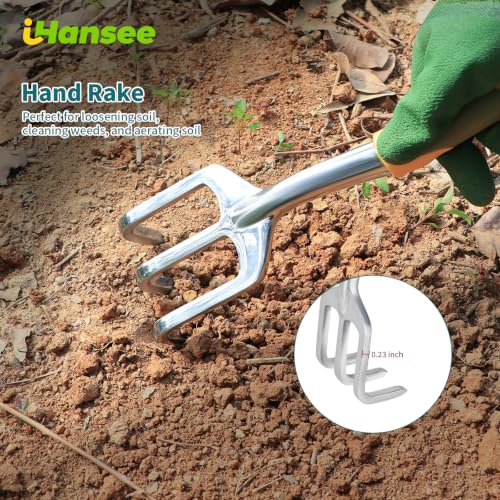 Green Garden Tools 4-Piece, Aluminum Alloy Gardening Hand Tool Set | Transplant Trowel, Hand Rake, Curved Pruner with Ergonomic Handle, Garden Gloves, Gardening Gift for Men Women Plant Lover - color: green-4pcs