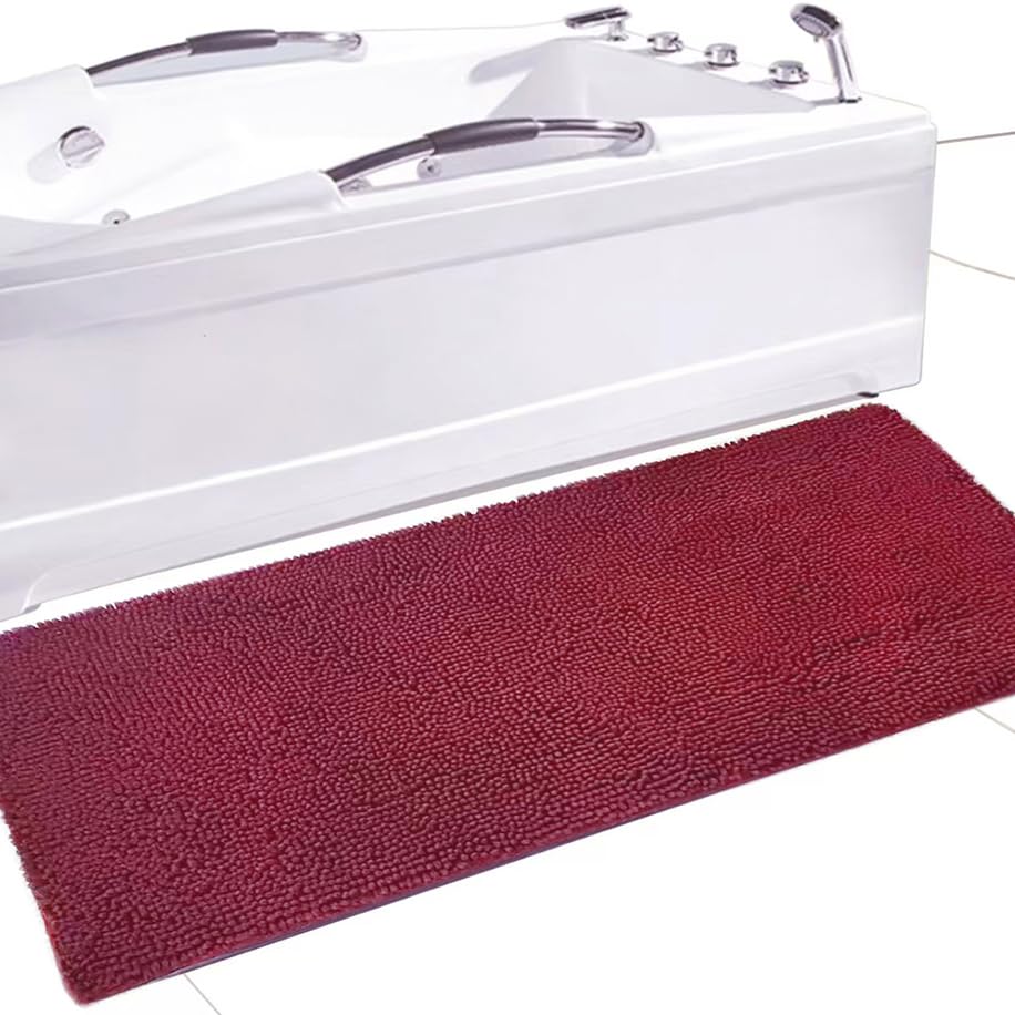 Madeals Long Bathroom Rugs Chenille Runner Bathroom Mat Kitchen Rug Burgundy - color: Burgundy, size: 20"x 46"