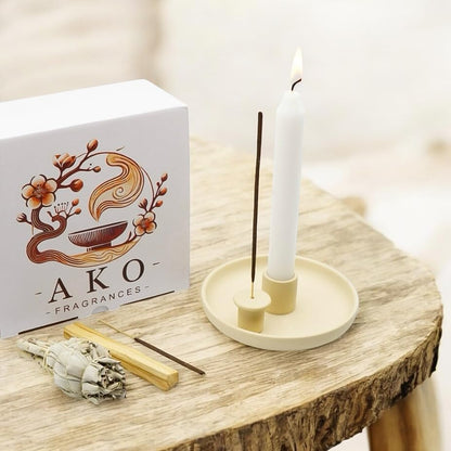 4 in 1 Incense Burner Holder - Multi-Purpose Ceramic Incense Stick Holder, Palo Santo Holder for Clean Burning, Sage Meditation Burner Set, Candle Holder for Aromatherapy (Matte Beige) - color: Matte Beige