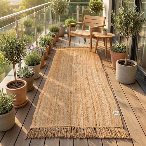 Jute Runner 2x6 Natural Fiber Braided Rugs Farmhouse Hallway Runner Rugs Woven Reversible Kitchen Area Rug, Pure Plant Fiber Low-Pile Entry Rug, Indoor Long Floor Mat, 24x72 Inch - size: 2' x 6' (Rectangular)