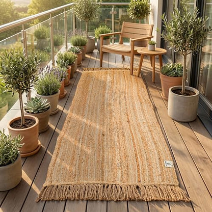 Jute Runner 2x6 Natural Fiber Braided Rugs Farmhouse Hallway Runner Rugs Woven Reversible Kitchen Area Rug, Pure Plant Fiber Low-Pile Entry Rug, Indoor Long Floor Mat, 24x72 Inch - size: 2' x 6' (Rectangular)