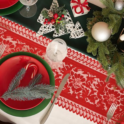Christmas Table Runner Red Christmas Runner for Table Lace Table Runner Crochet Lace Table Runner Laces Runner Dresser Scarf Rectangular Laces Doilies for Christmas Wedding Home Dining Table Decor - size: 13 x 54 Inch, style: Red
