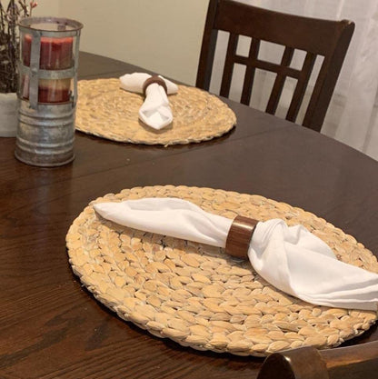 4 Pack Round Woven Placemats, 11.8 inches Plate Chargers Natural Wicker Placemats Water Hyacinth Straw Braided Tablemats Rattan Tablemats Rustic Weave Placemats for Dining Table - size: Plate Chargers 11.8 inch-4