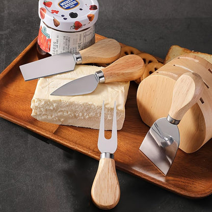 Linwnil Mini Cheese Knife Set with wood Handle - Stainless Steel Charcuterie Knife Set with 4 Fruit Forks & 4 Small Spoons - Compact Cheese Cutter Set for Charcuterie Boards