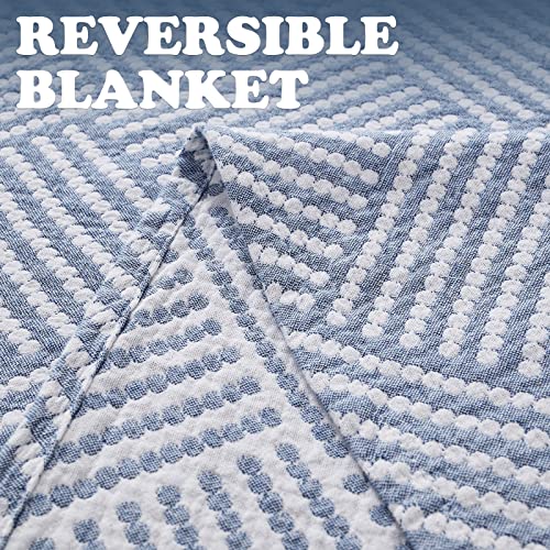 jinchan 100% Cotton Muslin Blanket Twin Boho Throw Blanket 60x80 Dusty Blue | 3-Layer, Dotted Diamond Quilt, Cooling Breathable Lightweight, for Adult, Soft, Reversible, Summer, Couch, Sofa, Bedroom - color: B. Square Blue, size: 60"x80"
