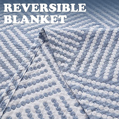 jinchan 100% Cotton Muslin Blanket Twin Boho Throw Blanket 60x80 Dusty Blue | 3-Layer, Dotted Diamond Quilt, Cooling Breathable Lightweight, for Adult, Soft, Reversible, Summer, Couch, Sofa, Bedroom - color: B. Square Blue, size: 60"x80"