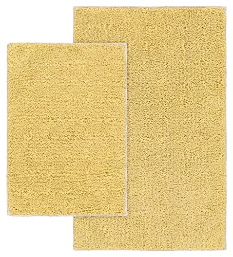 Garland Rug Queen Cotton Soft Yellow 2 Piece Bath Rug Set (17" x 24" / 21" x 34") Ultra Soft, Plush, Highly Absorbent, Machine Washable Shower & Bathroom Floor Towel, Non-Slip, Quick-Dry, - color: Soft Yellow, size: 2-Piece Set (17" x 24" / 21" x 34")