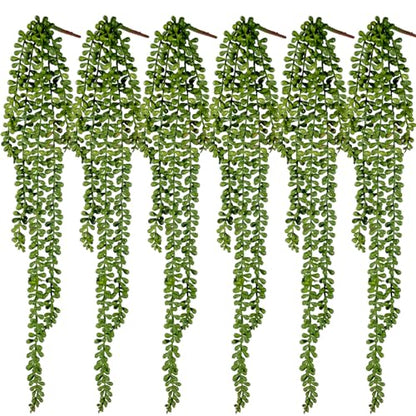 6pcs Fake Hanging Succulents Plants,Faux String of Pearls Plant | Artificial Greenery Decoration for Wall, Diy Filler,Backdrop, Garden, Indoor and Outdoor