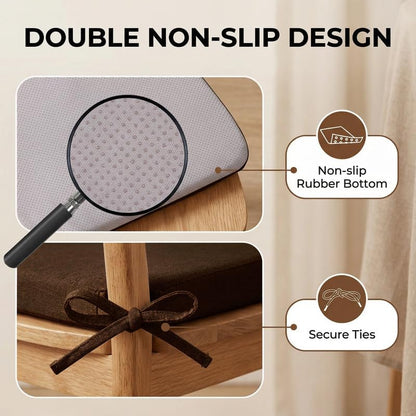 D-Shaped Chair Cushions Set of 1, Chair Pads with Ties, 17" x 16" | 2" Thick Non Slip Seat Cushion for Dining & Kitchen Chairs, 40D Foam, Removable Washable Cover, Brown - color: Brown