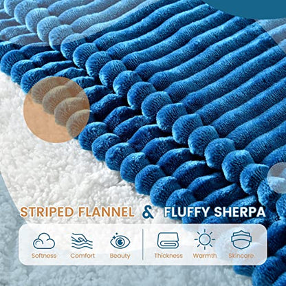 Bearhug Electric Blanket Heated Throw, 50"x60" Ribbed Flannel & Sherpa Fast Heating Blanket, 6 Heating Levels & 4H Auto Off, Over-Heat Protect, ETL, Machine Washable - color: Navy Blue-flannel & Sherpa, size: Throw 50" × 60"