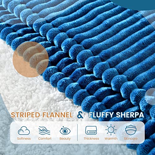 Bearhug Electric Heated Blanket, 62"x84" Ribbed Flannel & Sherpa Fast Heating Blanket, 10 Heating Levels & 1-12H Auto Off, Over-Heat Protect, ETL, Machine Washable - color: Navy Blue-flannel & Sherpa, size: Twin Size 62" × 84"
