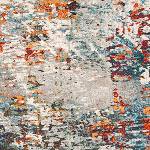 SAFAVIEH Madison Collection Area Rug - 5' Round, Grey & Blue, Modern Abstract Design, Non-Shedding & Easy Care, Ideal for High Traffic Areas in Living Room, Bedroom (MAD471F) - color: Grey/Blue, size: 5' (Round)