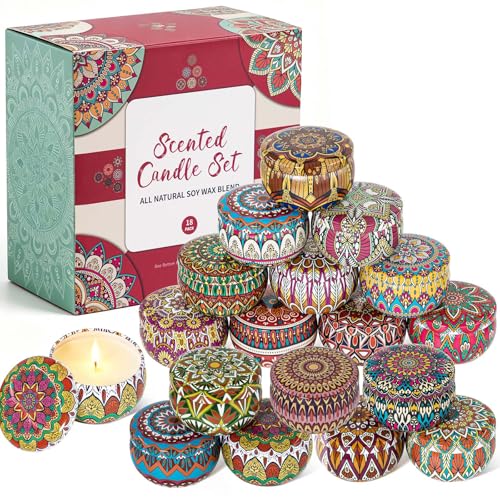 Scented Candles Gift Set, 18 Pack Soy Wax Aromatherapy Candles | 18 Fragrances, 360-Hour Total Burn Time, Travel Tin with Gift Box, Home Relaxation, Gifts Set for Women - color: Candles Set - 18 Pack