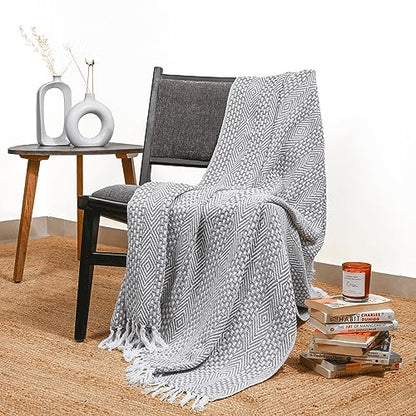 RAJRANG Grey Woven Country Rustic Throw Blanket 100% Cotton Luxury Quality Sofa Couch Bed Throws Perfect for Indoor Outdoor 50x60 Inches Wild Dove - color: Wild Dove Grey