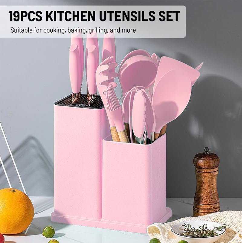 Kitchen Utensil Set with Holder – 19-Piece Silicone Cooking Tools with Stand | Heat Resistant, Non-Stick, BPA-Free | Cooking Utensils for Home & Professional Use