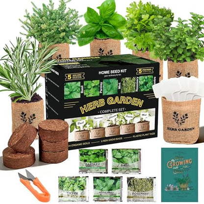 Meekear 5 Herb Indoor Starter Kit, Complete Planting Set for Kitchen Herb Garden DIY & Gift