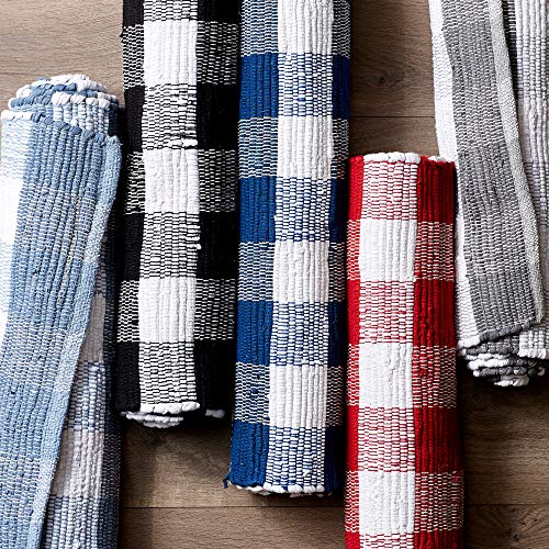 DII Buffalo Check Rug Collection, Hand Dyed Reversible Chindi Rug, Runner 2'3"x6', Gray - color: Grey, size: 2'3" x 6' (Rectangular)