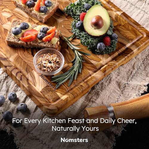 Teak Wood End Grain Cutting Board for Kitchen with Non-slip Feet, Heavy Duty Checkered Cutting Board Upgraded Chopping Board with Juice Groove & Handle Large Wooden Butcher Block with Gift Box - size: 17"L x 12"W