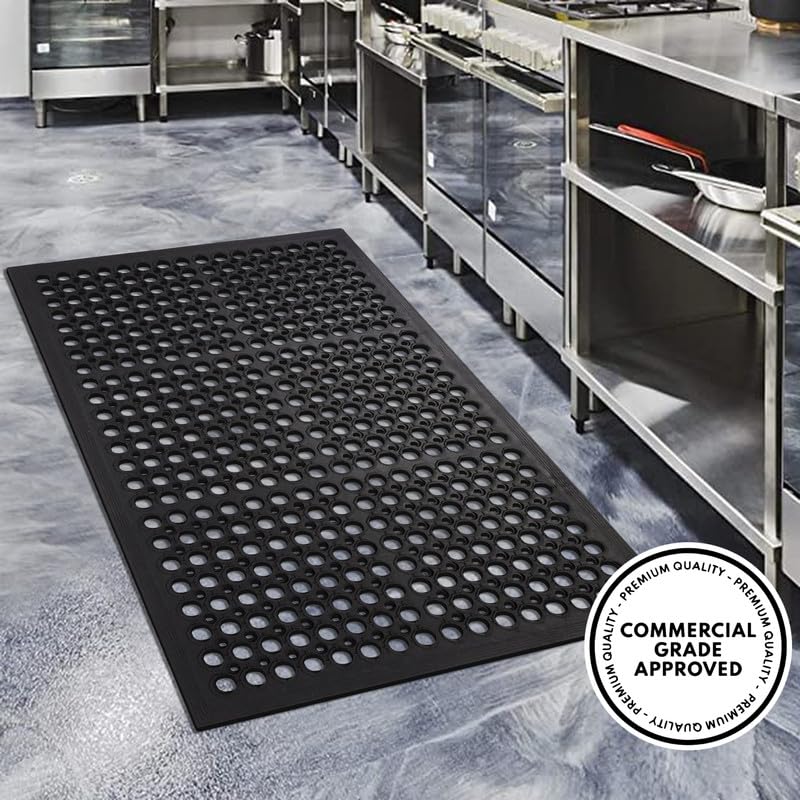A1 Home Collections Anti Fatigue Mat, 0.6" Thick Heavy Duty Rubber Floor Mat with Drainage Holes - Non-Slip Kitchen, Bar & Restaurant Mat, 32x47 in (3 Pack) - size: 3 Pack - 47"L x 32"W x 0.6"Th