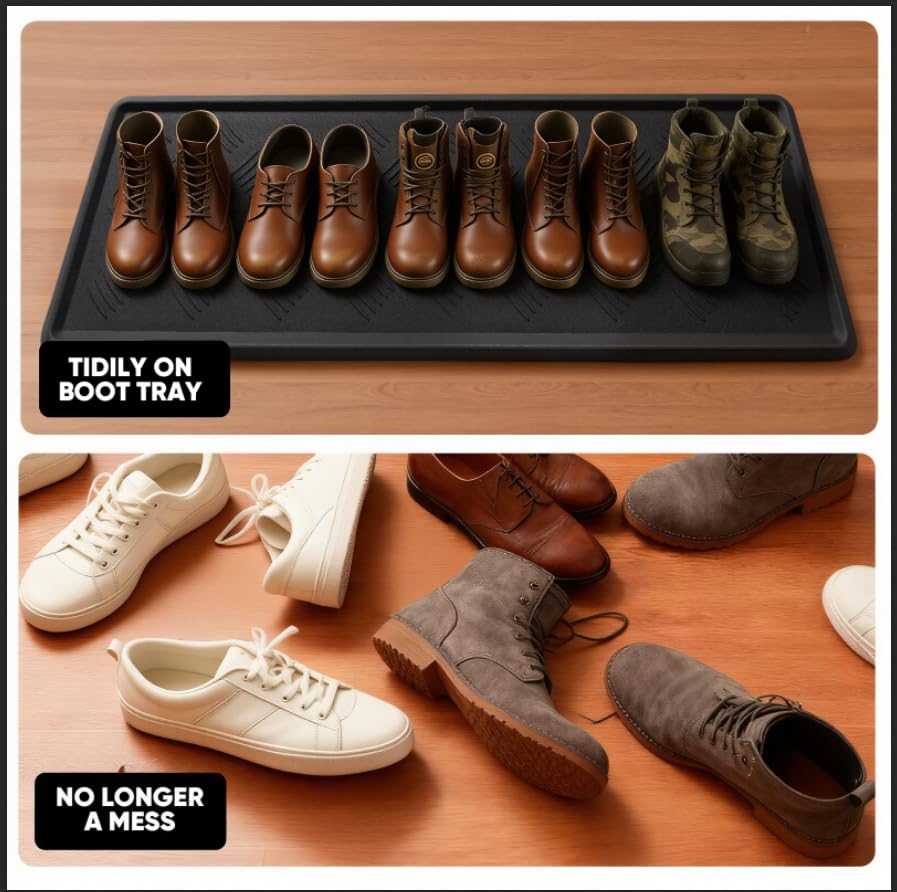 Rubber Boot Tray, Shoe Tray for Entryway, Multipurpose Boot Mat, Shoe Mat Indoor and Outdoor, 16x47, Black - size: 16" x 47"