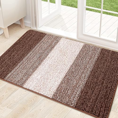 Kitinjoy Indoor Outdoor Door Mat, 32x20 Non-Slip Dirt Trapper Doormats | Brown Low-Profile Washable Inside Entrance Front Floor Mat, Sturdy Soft Entry Striped Doormats for Entryway - color: Brown, size: 32'' X 20''