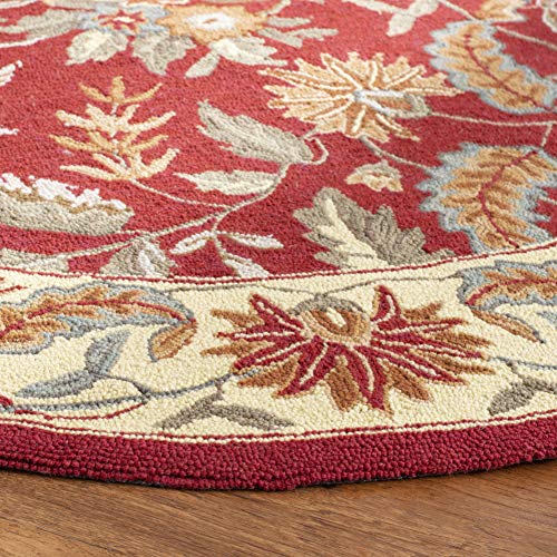 SAFAVIEH Chelsea Collection 3' Round Red HK141C Hand-Hooked French Country Wool Area Rug - color: Red, size: 3' (Round)