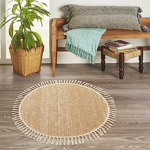 Boho Round Area Rug, Soft Hand Woven Washable Bedroom Carpet 3ft | Modern Farmhouse Bedside Rugs with Tassels, Tan/Cream Circle Nursery Rugs for Living Room Dining Room Table Office - color: Tan/Cream, size: 3' (Round)