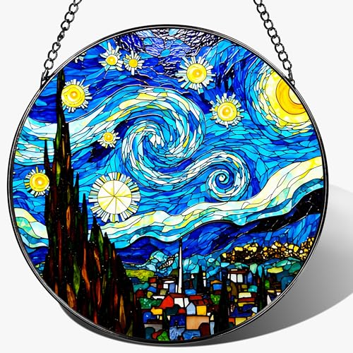8'' Van Gogh Starry Night Sun Catcher Ornament, Stained Glass Window Hanging, Sun Catchers for Windows Hanging Ornaments, Window Decor, Ideal Gift | Gifts for Art Lovers, Friends, Family - color: Starry Night