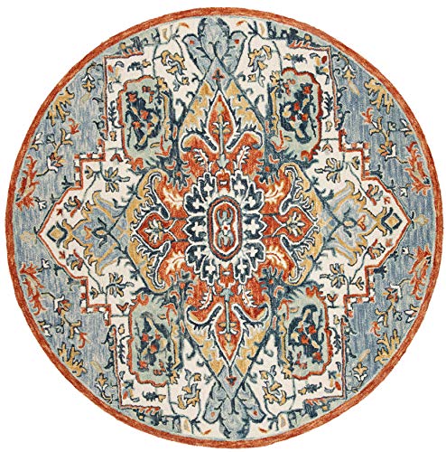 SAFAVIEH Aspen Collection Area Rug - 7' Round, Blue & Rust, Handmade Boho Wool, Ideal for High Traffic Areas in Living Room, Bedroom (APN312A) - size: 7' (Round)