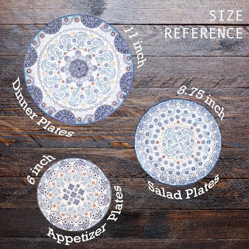 Bico Blue Talavera Salad Plates Set of 4, 8.75 Inch Ceramic Dessert Plates for Salad, Appetizer, Side Dishes, Microwave and Dishwasher Safe, Gift for Housewarming and Thanksgiving - color: Blue Talavera