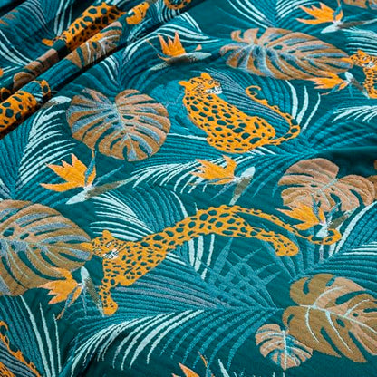 100% Cotton Muslin Throw Blanket 80''x90'', Soft Breathable Lightweight, All-Season Reversible Bohemian Tropical Safari Leopard Animal Print Bedspread Coverlet, Fringed Teal Jungle Bed Throw - color: Orange Leopards, size: 80"x90"