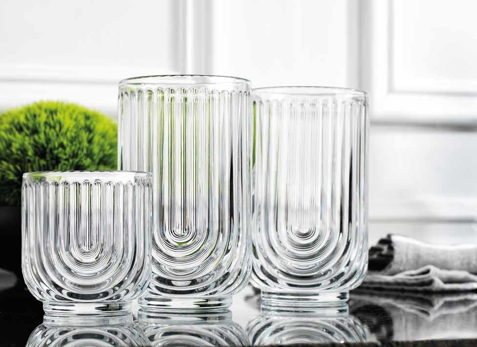 Glaver's 8-Piece Drinking Glass Set, Art Deco Ribbed Arch Glassware, Clear U-Shape Design, 17oz Highball and 11oz DOF Glasses Kitchen Glasses - style: Clear S/8 17oz 11oz