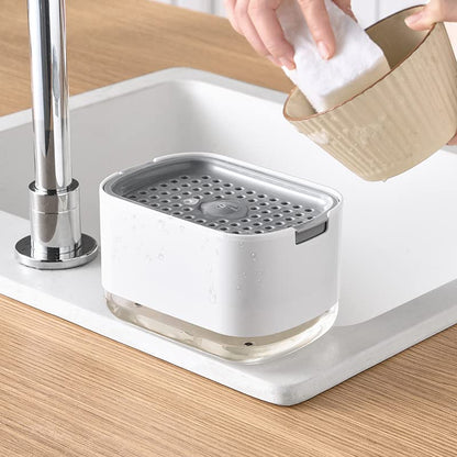 Kitchen Dish Soap Dispenser with Sponge Holder, 2-in-1 Countertop Soap Pump Dispenser, Soap Dispenser for Kitchen Sink with 2-Packs Wire Dishwashing Rag,White - color: White (2-in-1)