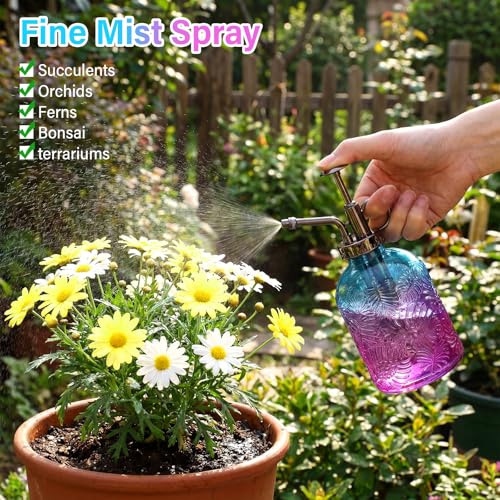 Sliner 6 Pack Glass Plant Mister Spray Bottles 7.7" Tall Glass Water Spray Bottle 12.2 oz Hand Pump Sprayer Fine Mist Watering Can with One Hand Top Pump for Indoor & Outdoor Houseplants (Bronze) - color: Bronze