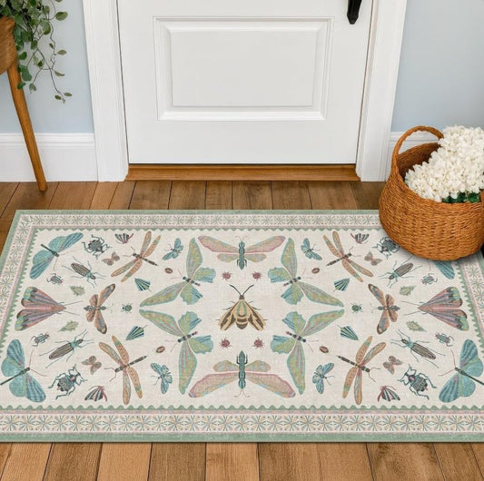 Mint Green Washable Bathroom Rug - 2x4 Small Kitchen Rugs for Front Door Indoor Entrance, Low Pile Stain Resistant, Colorful Cool Aethestic - color: Beige Green, size: 2' x 4' (Rectangular)