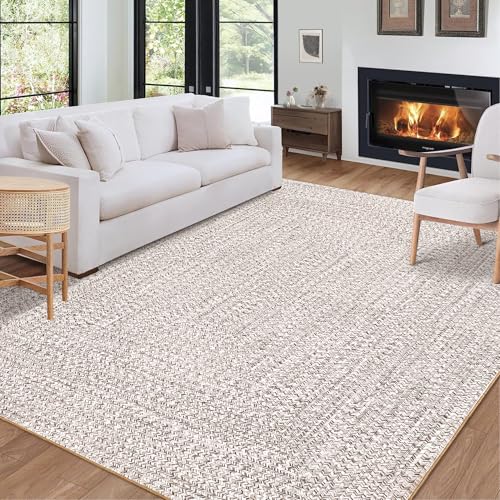 ROYHOME Washable Area Rug Print Braided Area Rugs for Entryway | Stain Resistant Non-Slip Carpet Farmhouse Solid Printed Textured Floor Cover for Dining Bedroom, Beige/Grey, 3' x 5' - color: Beige/Grey, size: 3' x 5' (Rectangular)