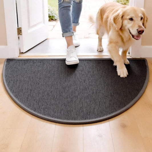 Door Mat 30" x 17", Half Circle Non Slip Washable Entry Rug, Low Profile Absorbent Doormat for Front Door, Back Door, Entryway, Kitchen – Soft Semicircle Indoor Floor Mat, Grey - color: Grey, size: 1'5" x 2'6" (Semicircular)