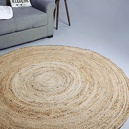 Hausattire Jute Braided Round Rug, Natural, 6 ft | 100% natural jute, hand woven, reversible, boho farmhouse style, entryway/kitchen/living room use - color: Natural, size: 6' Round