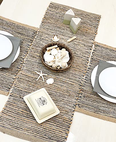 Natural Jute Table Runner 13x36 Inch – Vintage Boho Rustic Table Decor – Handwoven Table Runner in Natural Jute and Grey – Farmhouse Dining or Console Table Accent - color: Natural Jute-grey, size: 13x36 Inch.