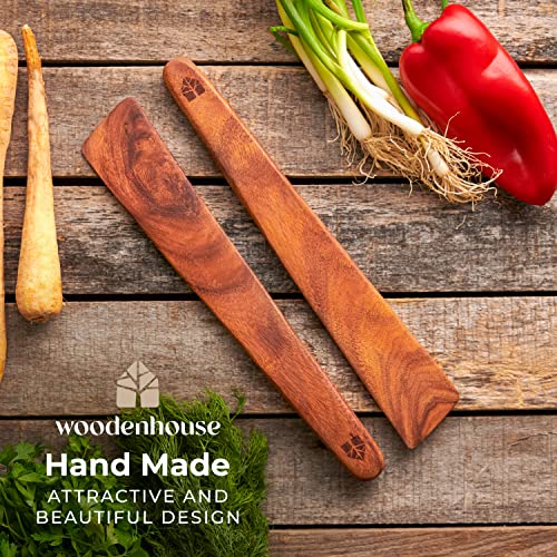 Wooden Spatula for Cooking, 12" Set of 2 - Turner & Scraper for Cast Iron | Flipper for Non Stick & Frying Pan, Egg & Pancake – BPA Free & Heat Resistant Teak Utensils