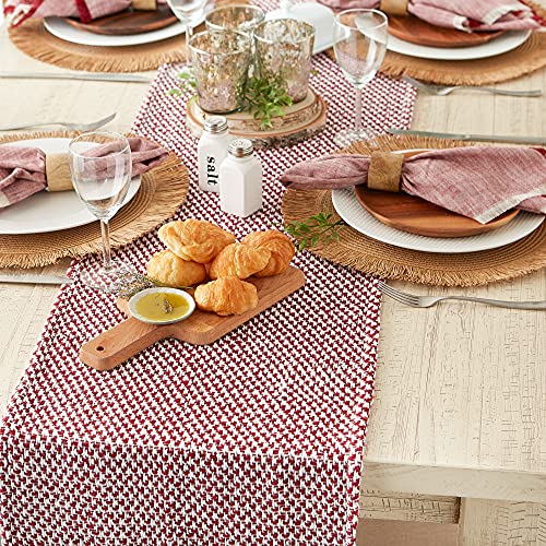 DII Woven Basics Collection 100% Cotton Knit Table Runner, 15x108, Tango Red - color: Tango Red, size: 15x108"