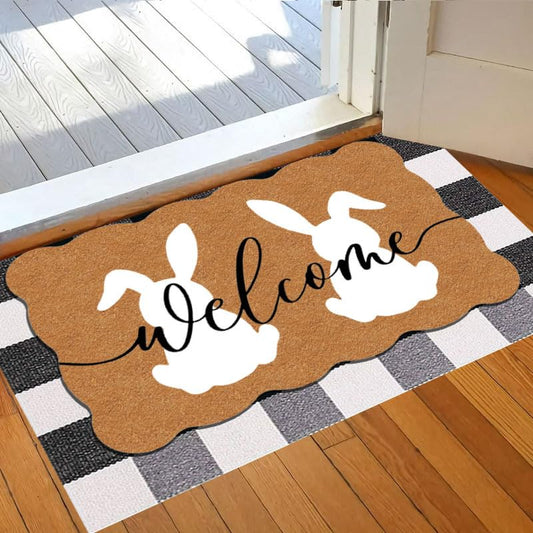 Wave Shaped Rabbit Coir Doormat 50x80cm, Non-Slip Outdoor Welcome Mat, Heavy Duty Anti-Dirt Entryway Rug, Washable Durable Coconut Coir Floor Mat for Front Door Porch - color: Bunny Wave